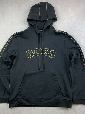 Hugo Boss Mens Sweater Medium Black Gold Pullover Soody 2 Hoodie Long Sleeve